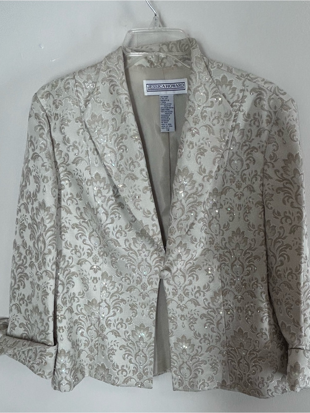 Vintage Jessica Howard Floral Jacquard Sequin Evening Blazer Jacket ONLY Size 12